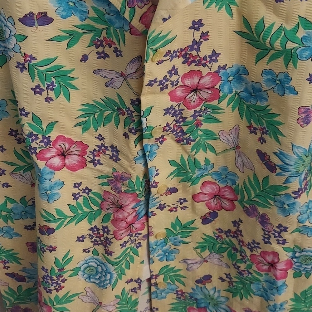 BLAIR Vintage 90's Button Down Faux Tank Floral Short Sleeve Top L Grandmacore - Picture 4 of 13